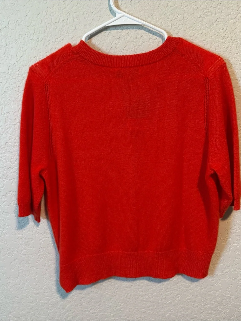 White + Warren 100% Cashmere Short-Sleeve Cardigan in Color Desert Red NWT - Picture 2 of 5